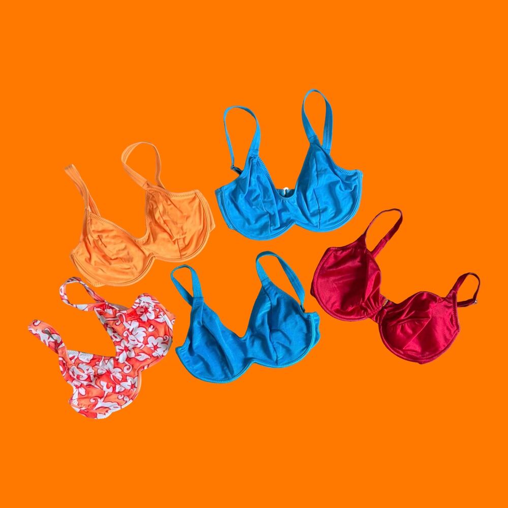 90's vintage lot of 5 deadstock swimwear bikini tops DD/E cup